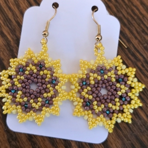 Jewelry - Sunflower Hand Beaded Earrings